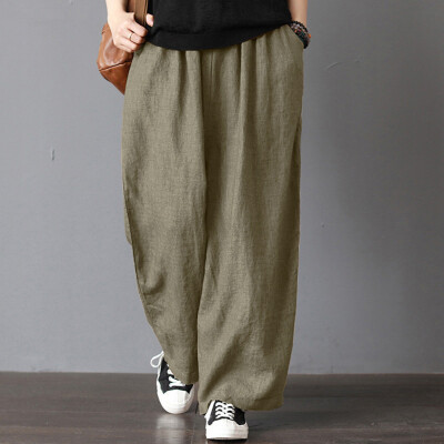 

Tailored Womens Ladies Casual Flax Cotton And Linen Loose Wide Leg Pants COL