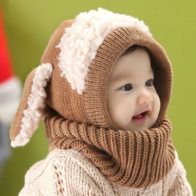

5 Color Baby Fashion Winter Warm Kids Boy Girls Knit Dog Hat And Scarf Toddler Beanie Cap Set