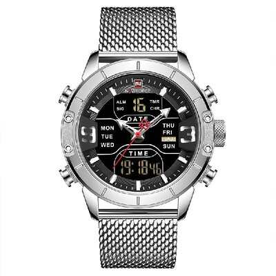 

NAVIFORCE 9153 Man Quartz Watch Dual Time Calendar Week Date Display Noctilucent Waterproof Stainless Steel Band Male Wristwatch
