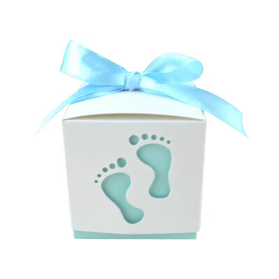 

10Pcs Baby Shower Footprint Candy Boxes Favor Holder Ribbon Birthday Gift Case