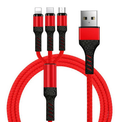 

3 In 1 Micro USB Data Cable Portable Universal Nylon Cord Fast Charging Line For Mobile Phones-1m