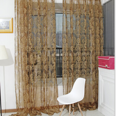 

Flocking Floral Tulle Curtain Printed Window Door Curtain for Living Room