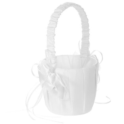 

Wedding Flower Basket Girl Basket Ivory White Satin Flower Basket