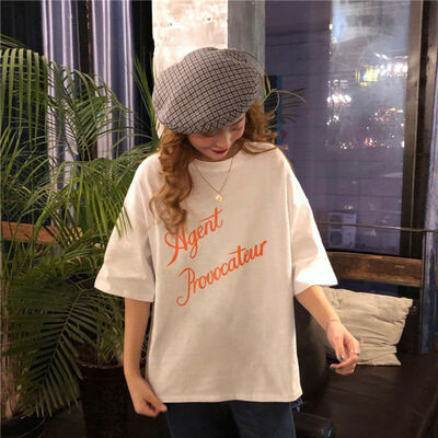 

Summer Letter Woman Tops Student T Shirt for Girl Tees Female Loose Girl Casual Everyday Woman T-shirts