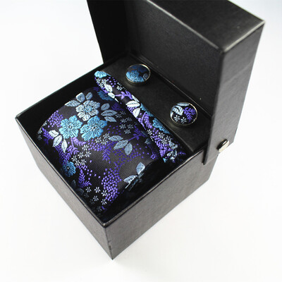 

Customized new tie four-piece high-grade polyester silk yarn-dyed jacquard cashew flower tie set