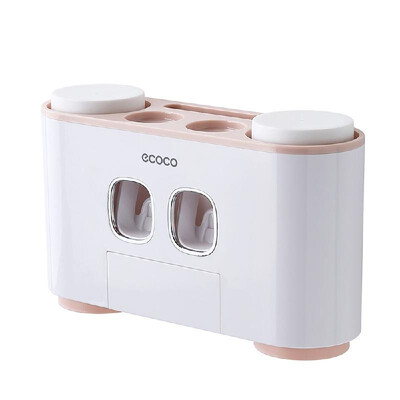 

ecoco Wall-Mounted Toothbrush Holder with 2 Toothpaste Dispensers 4 Cups&5 Toothbrush Slots Toiletries Storage Rack