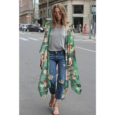 

New Women Chiffon Kimono Cardigan Floral Leopard Print Asymmetric Boho Loose Outerwear Beachwear Bikini Cover Up