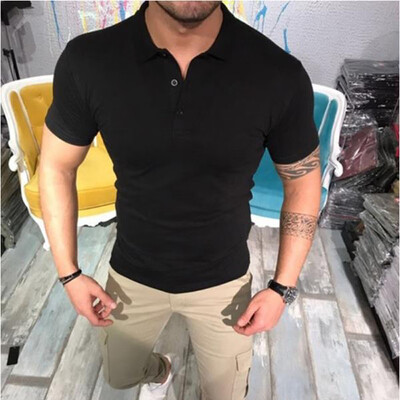 

Mens Casual Slim Fit Tops Shorts Sleeve Lapel Collar Shirts Buttons Work T-shirt