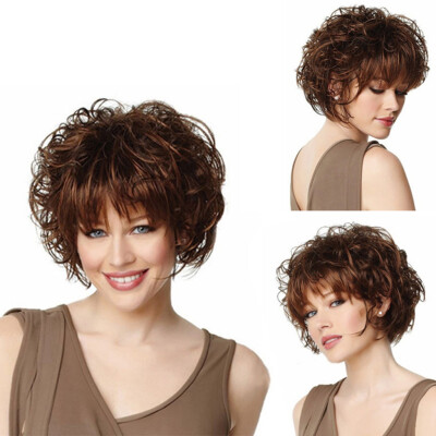 

〖Follure〗Women Party Synthetic Hair Wig Short Curly Brown Wavy Full Wigs Party Hair Wigs