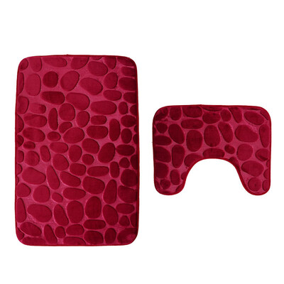 

2 PcsSet Pedestal Rug Toilet Flannel Bathroom Anti Slip Home Bath Mat Set Soft