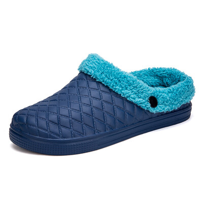 

Mens Cozy Fuzzy Wool Fleece PU Upper Slippers Slip On Clog Winter House Shoes Indoor&Outdoor