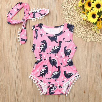 

Infant Baby Dinosaur Print Jumpsuit Romper Bodysuit SunsuitHeadband Outfits Set