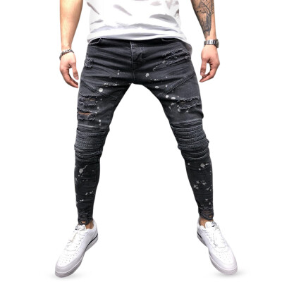 

Men Stylish Ripped Jeans Pants Skinny Slim Fit Frayed Denim Trousers