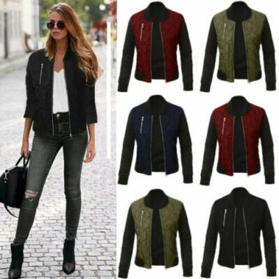 

Women Retro Slim Ladies 100 Cotton Jacket Coat Zip Up Biker Casual Tops -3XL