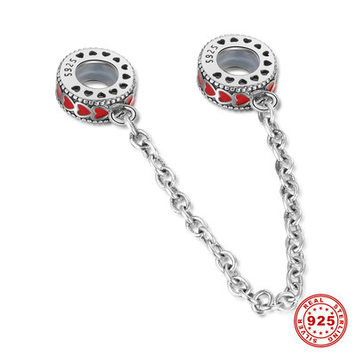 

925 Sterling Silver Enamel European Beads & Safety Chains For European Bracelet Makings Donut Carved 925 Silver 85mm