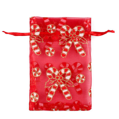 

Colored Santa Claus Christmas Organza Pouch Wire Mesh Element Jewelry Bags Packaging Drawable Organza Gift Bags