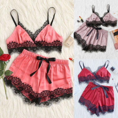 

Women Pajamas Sleepwear Lingerie Satin Babydoll Nightgown Set Ladies Clothes