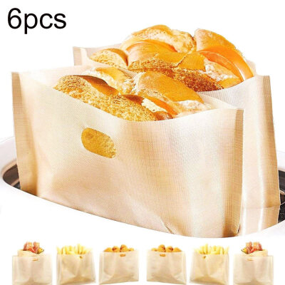 

6Pcs Food Grade Teflon Reusable Toast Bags Non-stick Heat Resistant Bread Pouch