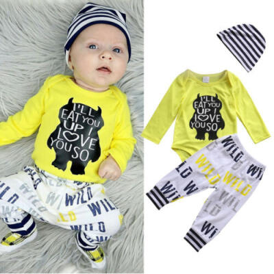 

US Infant Baby Boy Monster Romper Tops Pants Leggings Cotton Outfit Set Clothes