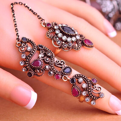 

Blucome Turkish Two-Finger Ring Adjustable Vintage Ring Fashion Jewelry 7250