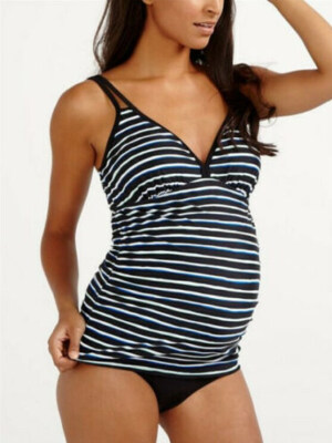 

Women Pregnancy Maternity Tankini Bikini Striped Swimsuit Beachwear Swimwear