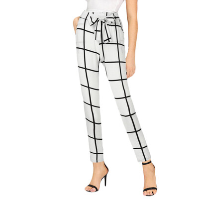 

Tailored Womens Elastic Waist Casual Pants Bandage High Waist lattice Pencil Pants