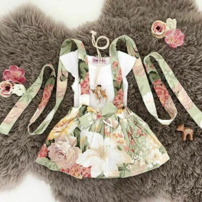 

UK Toddler Kid Baby Girl Tops Vest Flower Overall Skirt Dress Outfit Clothes Set