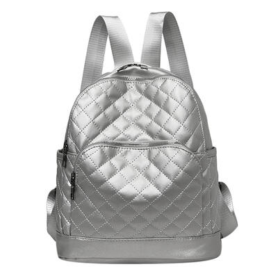 

Solid Color Lattice Travel Backpacks Women Knapsack PU Leather Rucksack