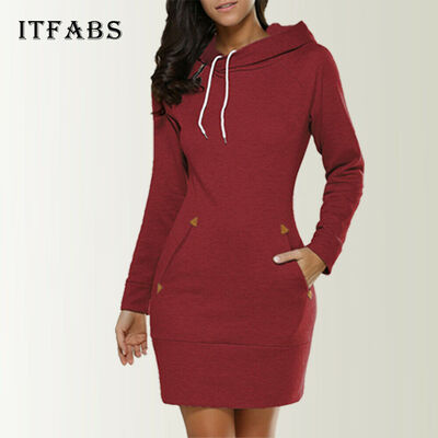 

Womens Sexy Hooded Long Sleeve Bodycon Hoodie Sweatshirt Jumper Dress Top
