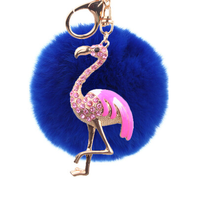 

Flamingo Keychain Rex Rabbit Fur Ball Exquisite Accessories Car Keychain