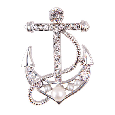 

Simulated Pearl&Crystal Rhinestones Anchor Brooch Pins for Women or Men New Pearl Rhinestone fashion