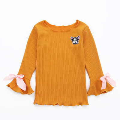 

2019 New Autumn Baby Girl Flare Sleeve T-Shirts Kids Cartoon Printed Tops Tees Casual Blouse