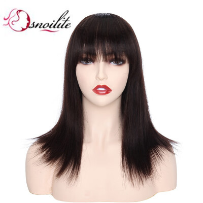 

Short Bob Human Hair Wigs with Bangs Straight Brazilian Virgin Hair Shoulder Length Made for Women Glueless Free Part