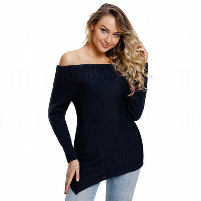 

One-neck collar long sleeve pullover wool knit sweater womens