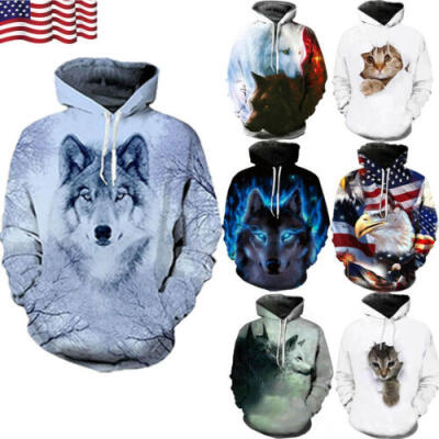 

US Unisex Womens Mens Hoodie 3D Wolf Animal Sweatshirt Coat Jacket Pullover Tops