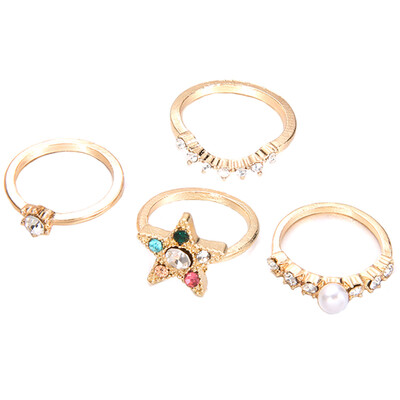 

New Elegant Rhinestone Pentagram Star Love Spiral Spring Finger Ring Womens Fashion Jewelry