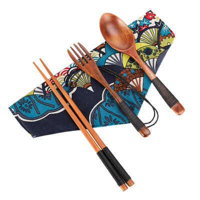 

Tableware wooden tableware chopsticks spoon fork three pieces tied line spoon chopstick fork