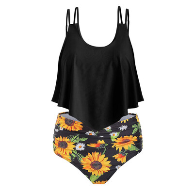 

Roseonmyhand Women Two Pieces Bathing Suits Top Ruffled With High Waisted Bottom Bikini Set