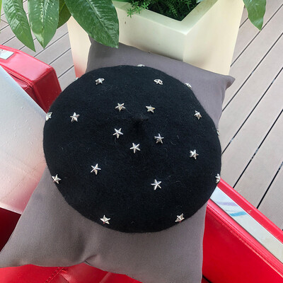 

Ms Pepes autumn&winter new babys breath rivet wool berets Korean Japanese Joker pumpkin painter hat