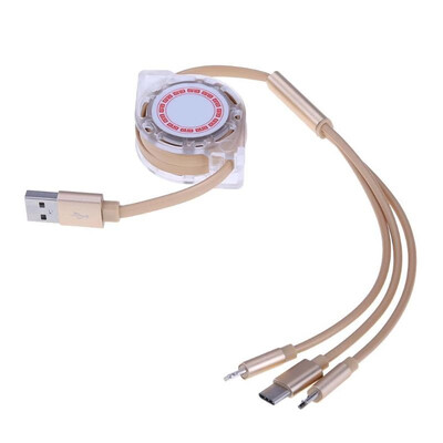 

For Micro USB Apple Type-C 3 in 1 Retractable Charging Data Sync Cable