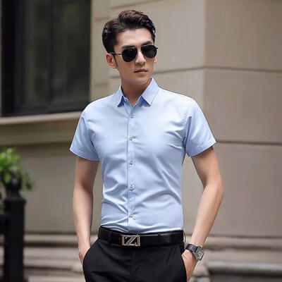 

Solid Color Business Shirts Short Sleeve Shirt Slim Fit Tops For Men