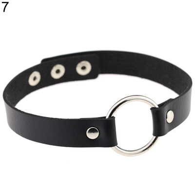 

Women Fashion Punk Choker O-Ring Faux Leather Rivets Collar Short Necklace