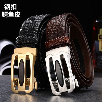 

Stainless steel buckle head crocodile belt mens leather automatic buckle business dress fashion long belt mens belt