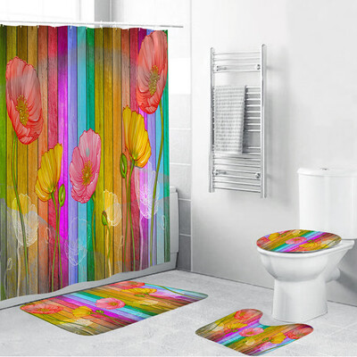 

〖Follure〗4PCS Non Slip Toilet Polyester Cover Mat Set Bathroom Shower Curtain