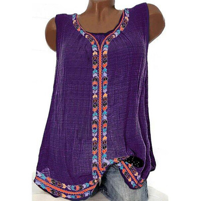 

Nomeni Women Casual Sleeveless Print Solid Fashion Loose Plue Size Tops Shirt Blouse