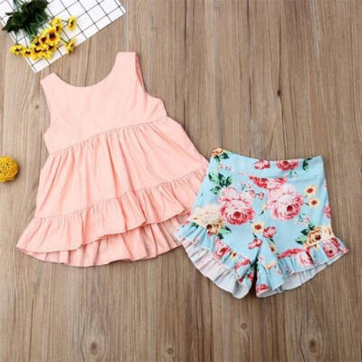 

US Kid Baby Girl Clothes Ruffle Dress Top Floral Shorts Pants Summer Outfits Set