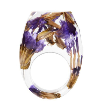 

New Women Fashion Beauty Natural Real Dried Flower Scenery Painting Transparent Resin Ring Jewelry Gifts