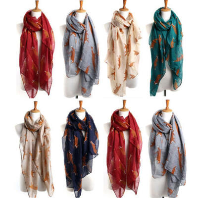 

Womens Korean Chiffon Fox Print Kitten Scarf Shawl Long Scarf Girls Xmas Gift