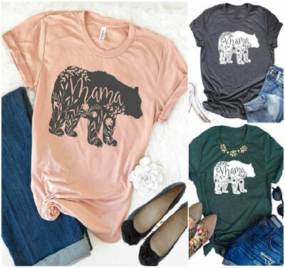 

Amazon 2019 Europe&the United States foreign trade womens explosions t-shirt MAMA bear print pattern casual round neck short-