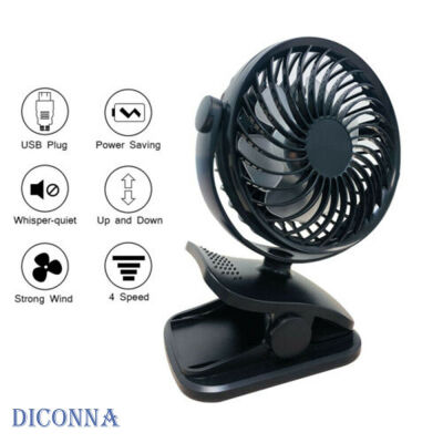 

360° Degree Rotation Portable Clip Fan 4 Speed Rechargeable Battery Clip On Desk